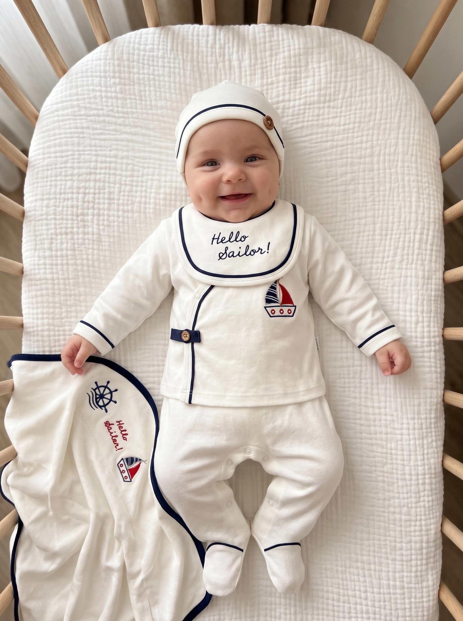 Erkek Bebek 0-3 Ay %100 Pamuk Denizci 7li Set