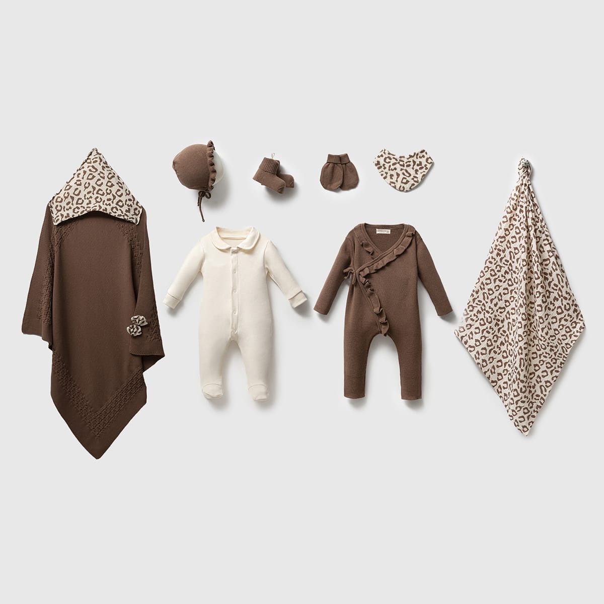 Premium Organik Dora Leopar 8’li Triko Set -Kahve