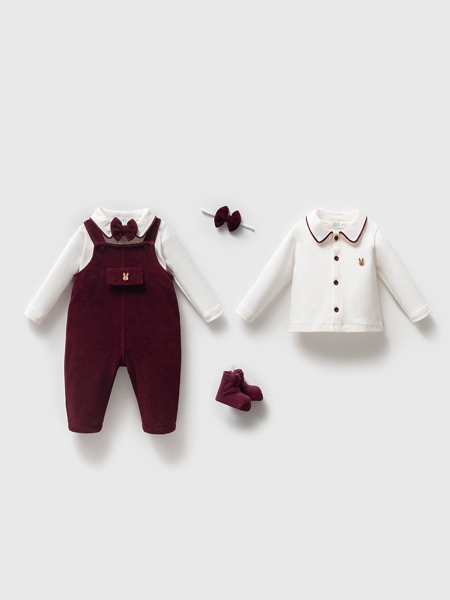 Premium Organik Kadife Tulum Takım -Bordo