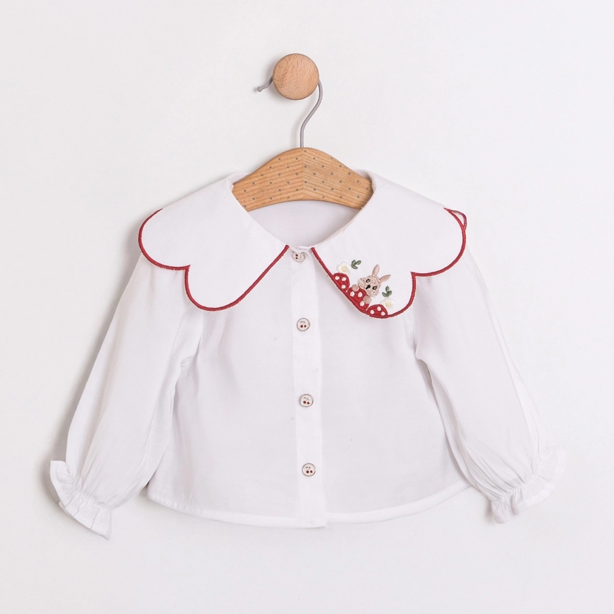 Kız Bebek Ekose Vintage Tavşan Nakış Romper Takım -Kırmızı