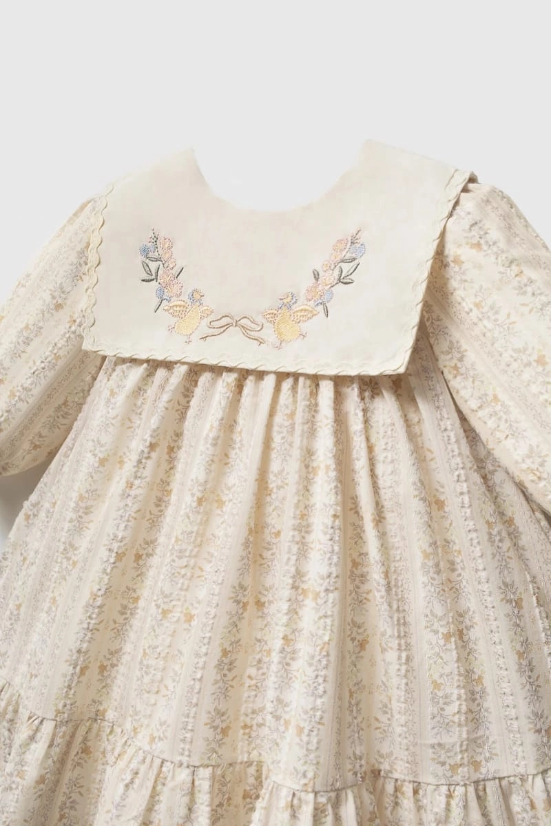 Kız Bebek Nakış Yaka Detaylı Helen Elbise