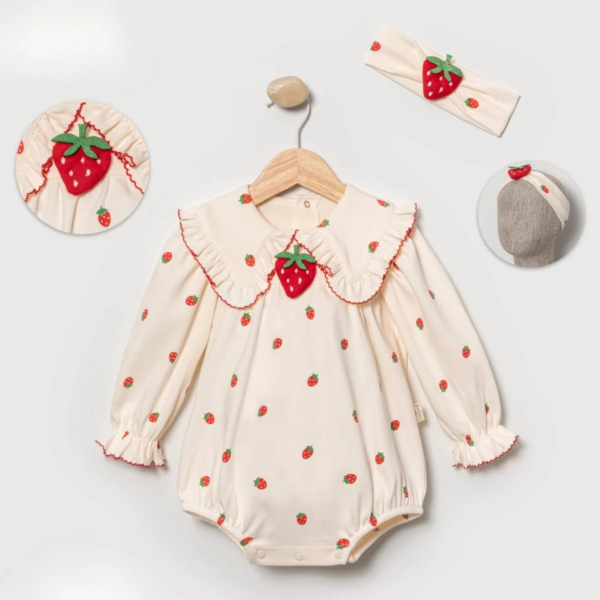 Çilekli Bandanalı Romper Set