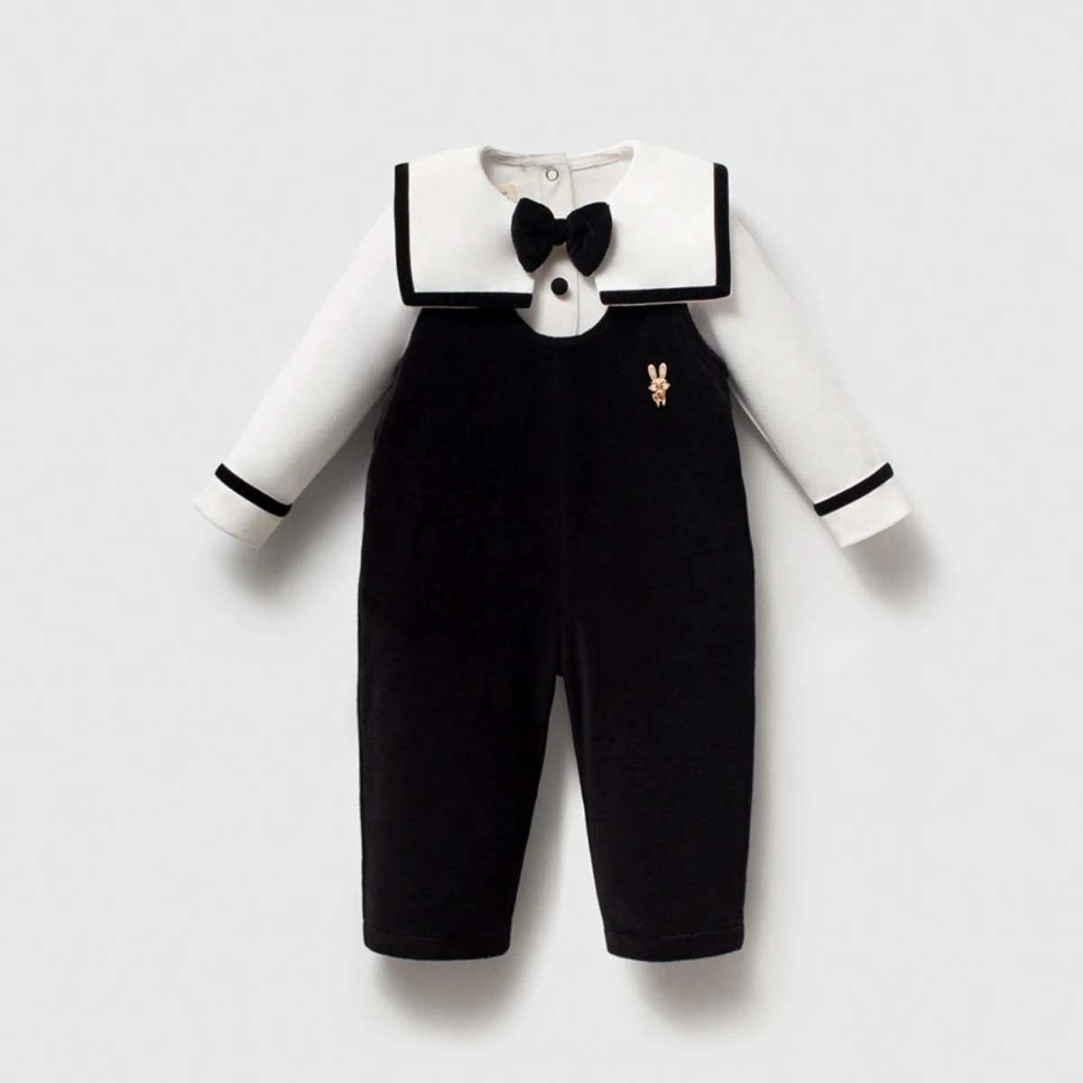 Erkek Bebek Premium Siyah Yaka Detay Papyonlu Body ve Kadife Tulum