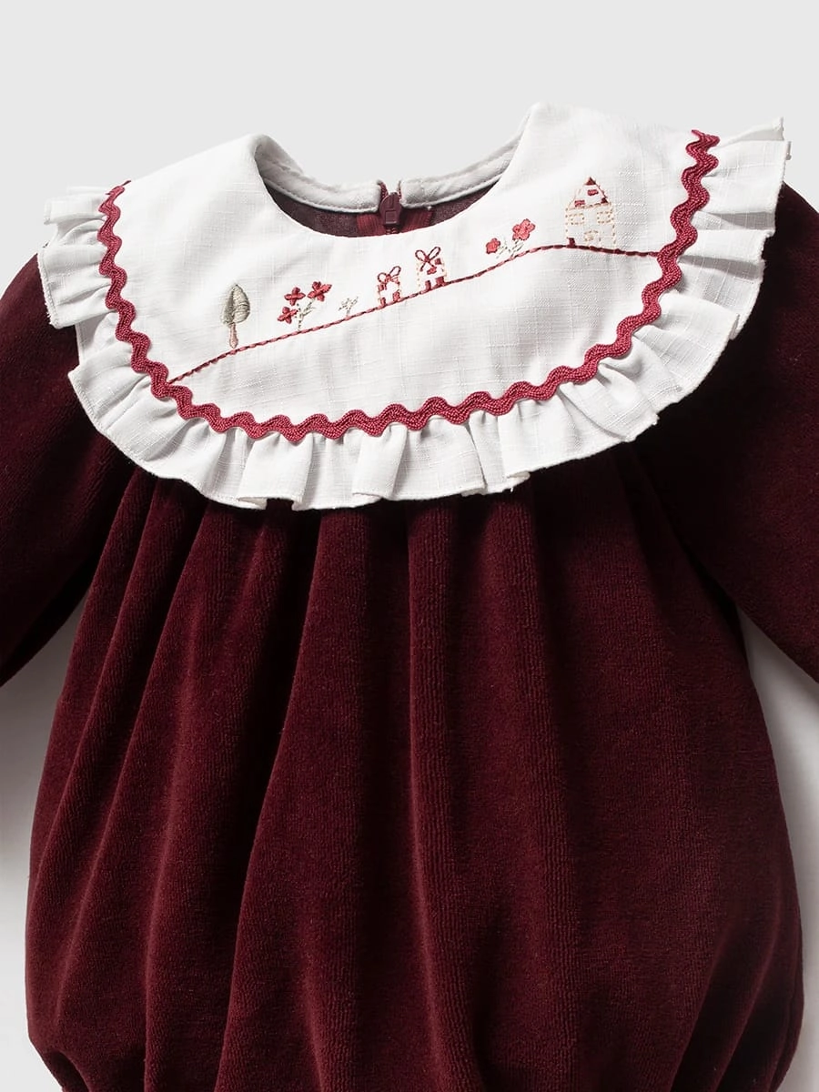 Kız Bebek 3-6 Ay Premium Kadife Romper Külotlu Çorap Bandana Set -Bordo