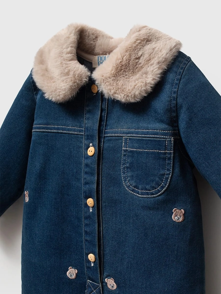 Unisex Premium Peluş Şapkalı Kot Tulum Set