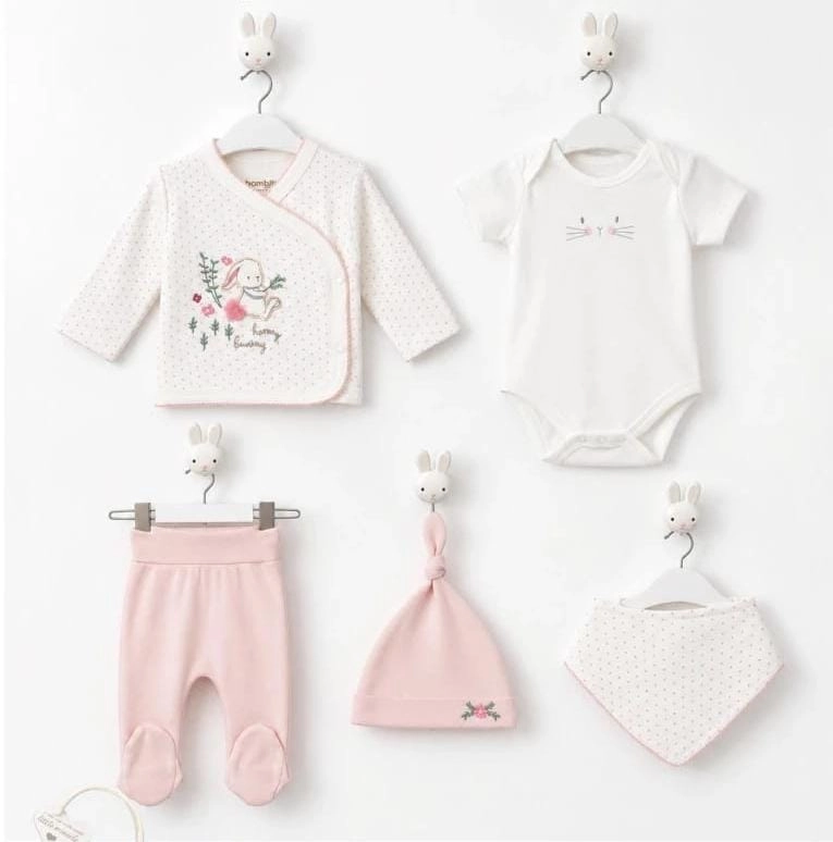 Premium %100 Pamuk Tavşan Nakışlı 5 li Set