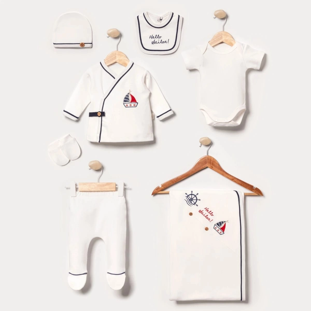 Erkek Bebek 0-3 Ay %100 Pamuk Denizci 7li Set