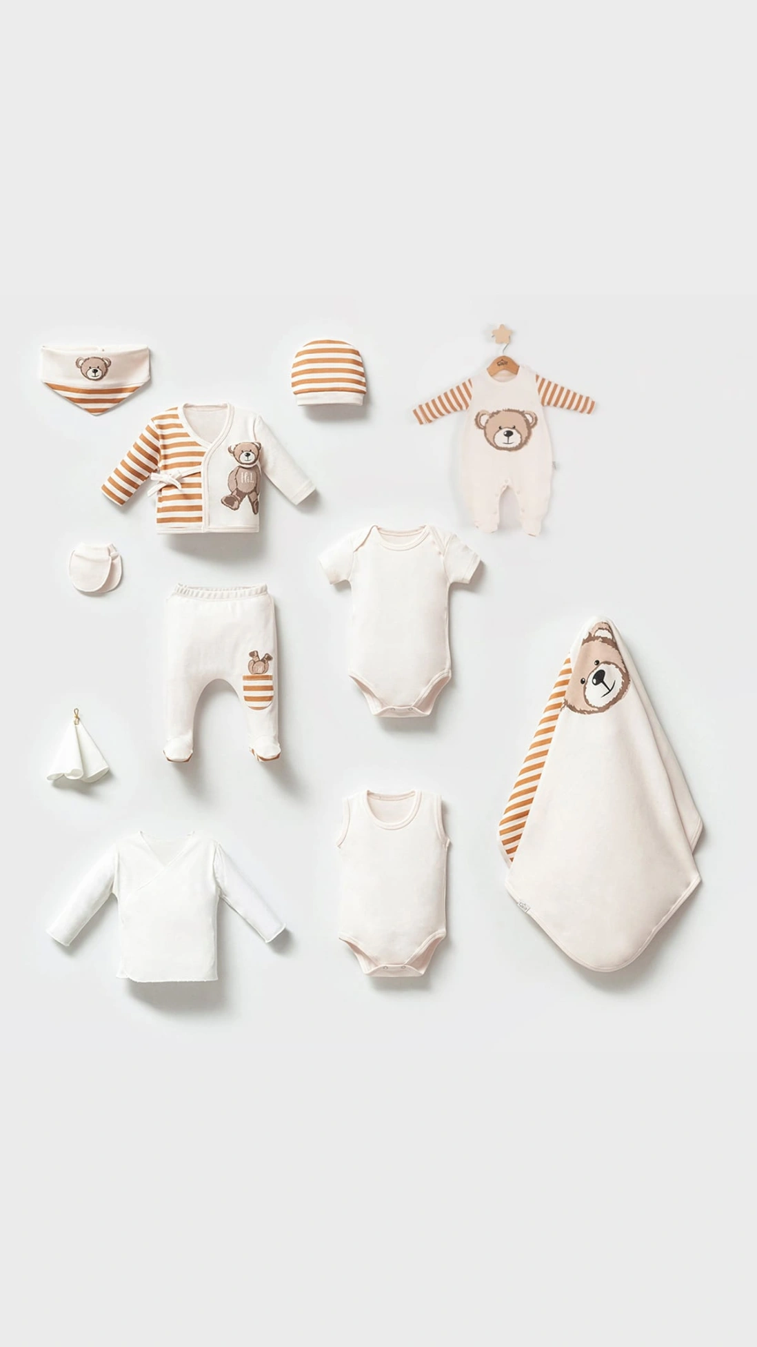Pamuklu Çizgili Ayıcık Desenli 10’lu Set -Kahve
