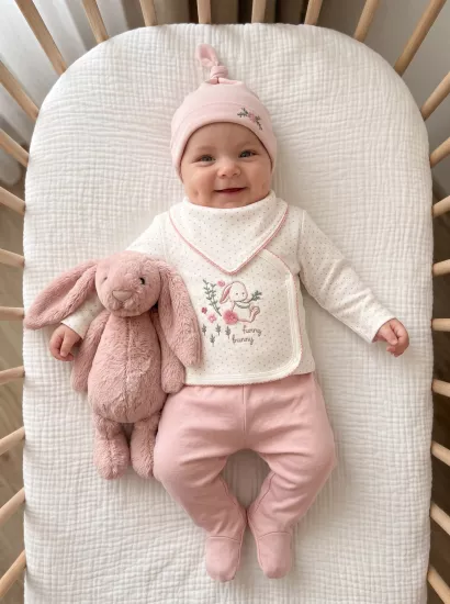 Premium %100 Pamuk Tavşan Nakışlı 5 li Set