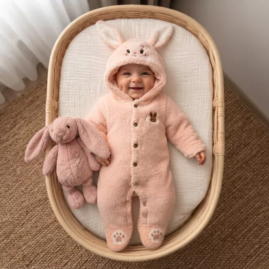 Kız Bebek Pembe Tavşanlı Yıldız Tulum