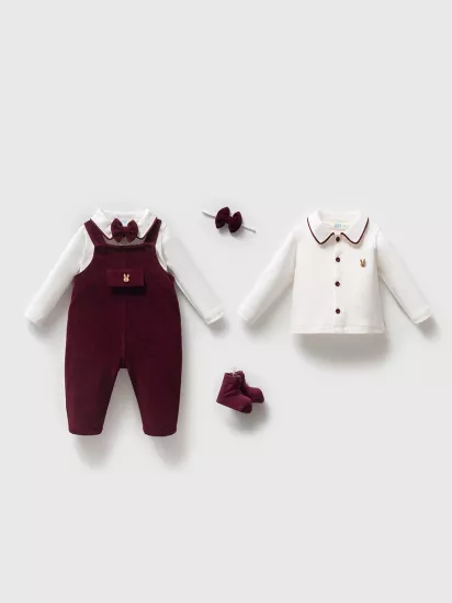 Premium Organik Kadife Tulum Takım -Bordo