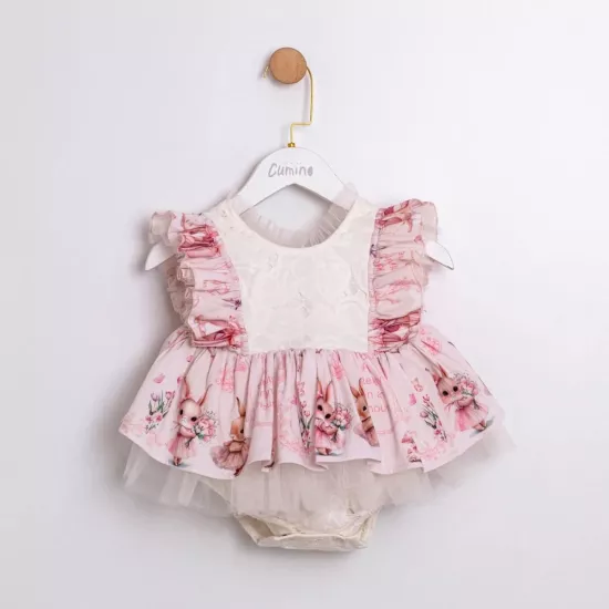 Premium Kız Bebek Çilekli Tavşan Romper 