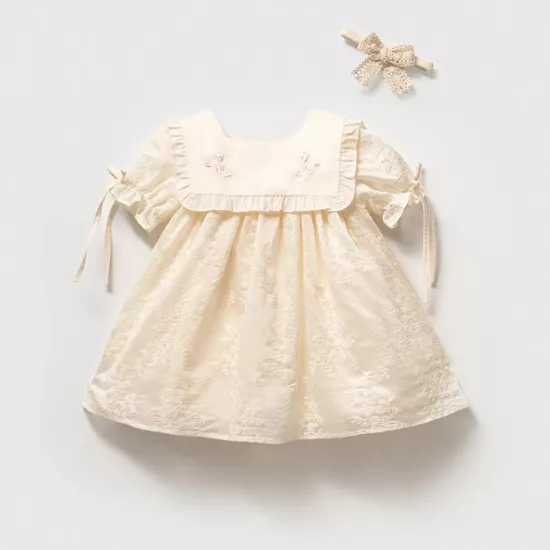 Kız Bebek Premium Nakış Yaka Detaylı Elbise