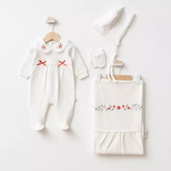 Kız Bebek Premium Yaka Nakışlı 4lü Tulum  