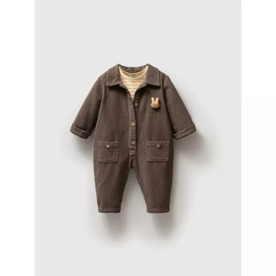 Kadife Unisex Çizgili Body ve Kadife Tulum Takım