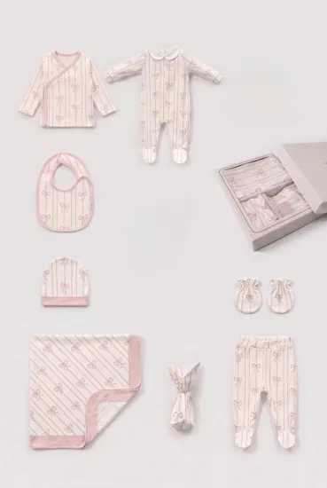 Pamuklu Kız Bebek 10 Parça Kurdele Desen Hastane Çıkışı 