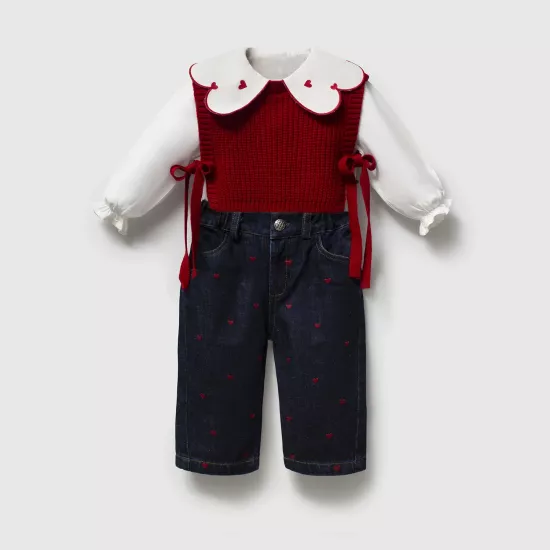 Kız Bebek Premium Kalp Nakışlı 3lü Takım 